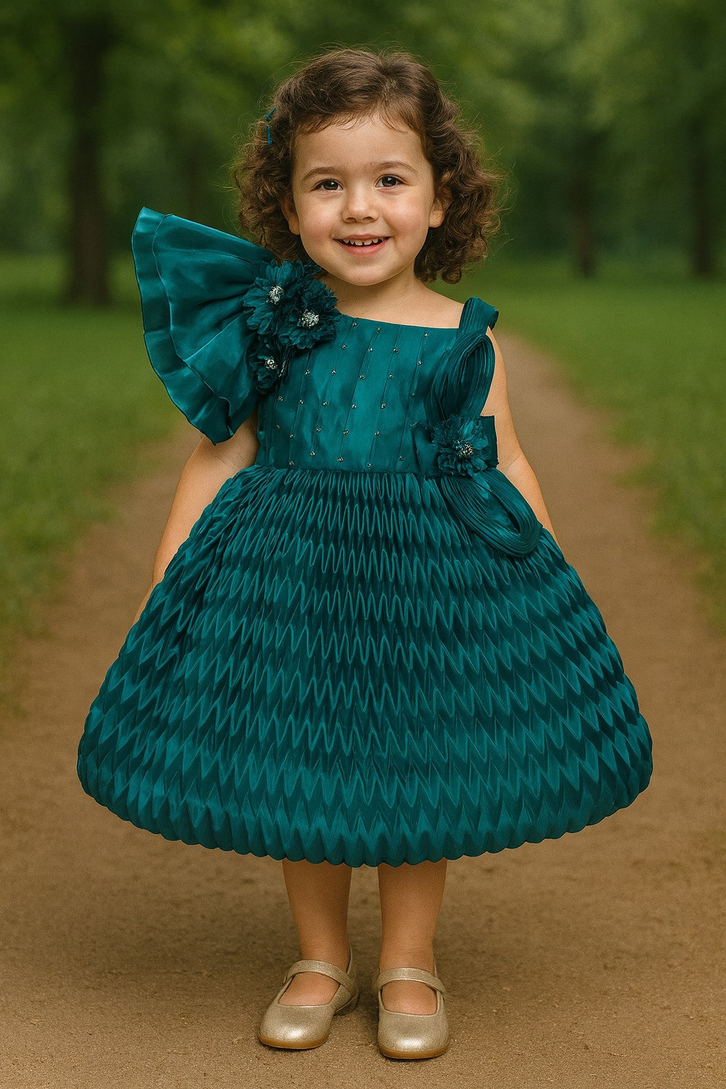 Blabber Party Wear Frock - Peacock