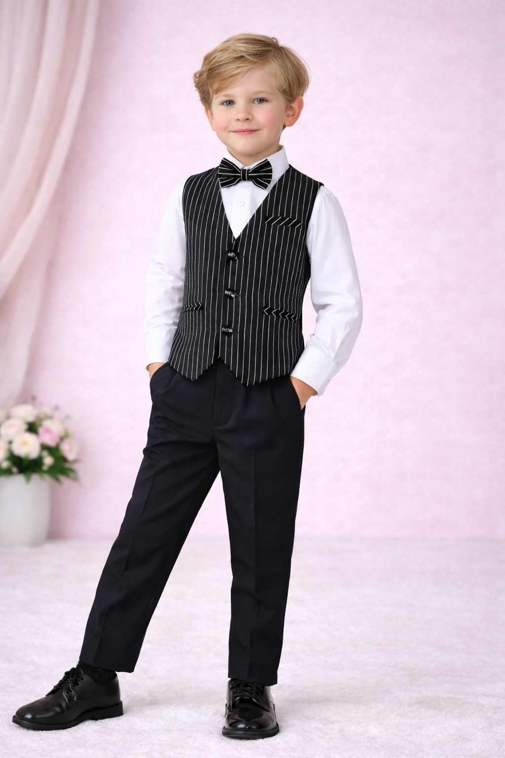 Blabber Boys Three Pcs Waist Cost, Full Sleeve Shirt, Trousee With Bow