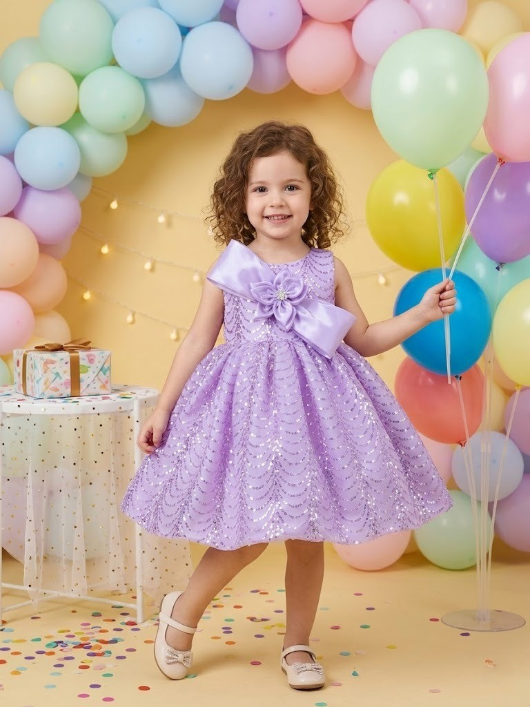 Blabber Woven Sleeveless Party Frock With Bow & Sequin Detailing Frock