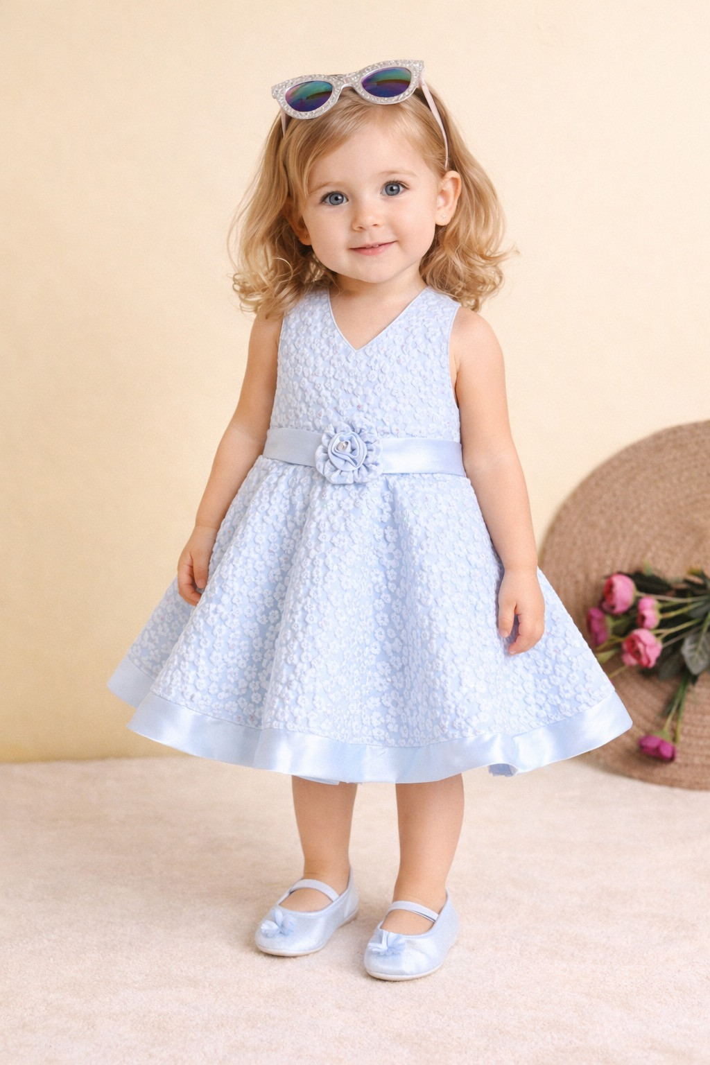 Blabber Sleeveless Layered Party Frock with Bow Aplique & Booties