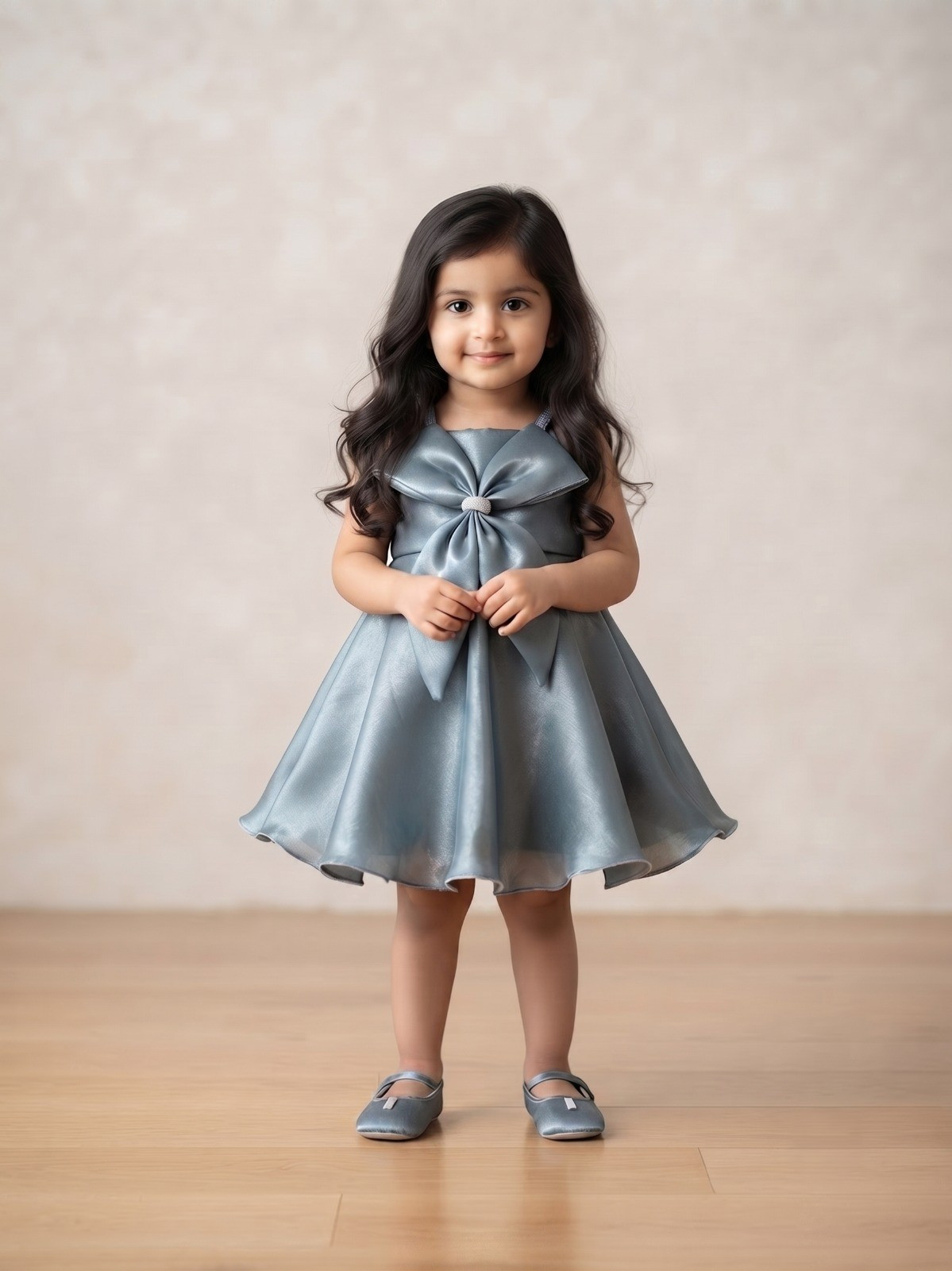 Blabber Tissue Woven Sleeveleass  Party Frock WithStone Embellished   Bow  Applique & Booties