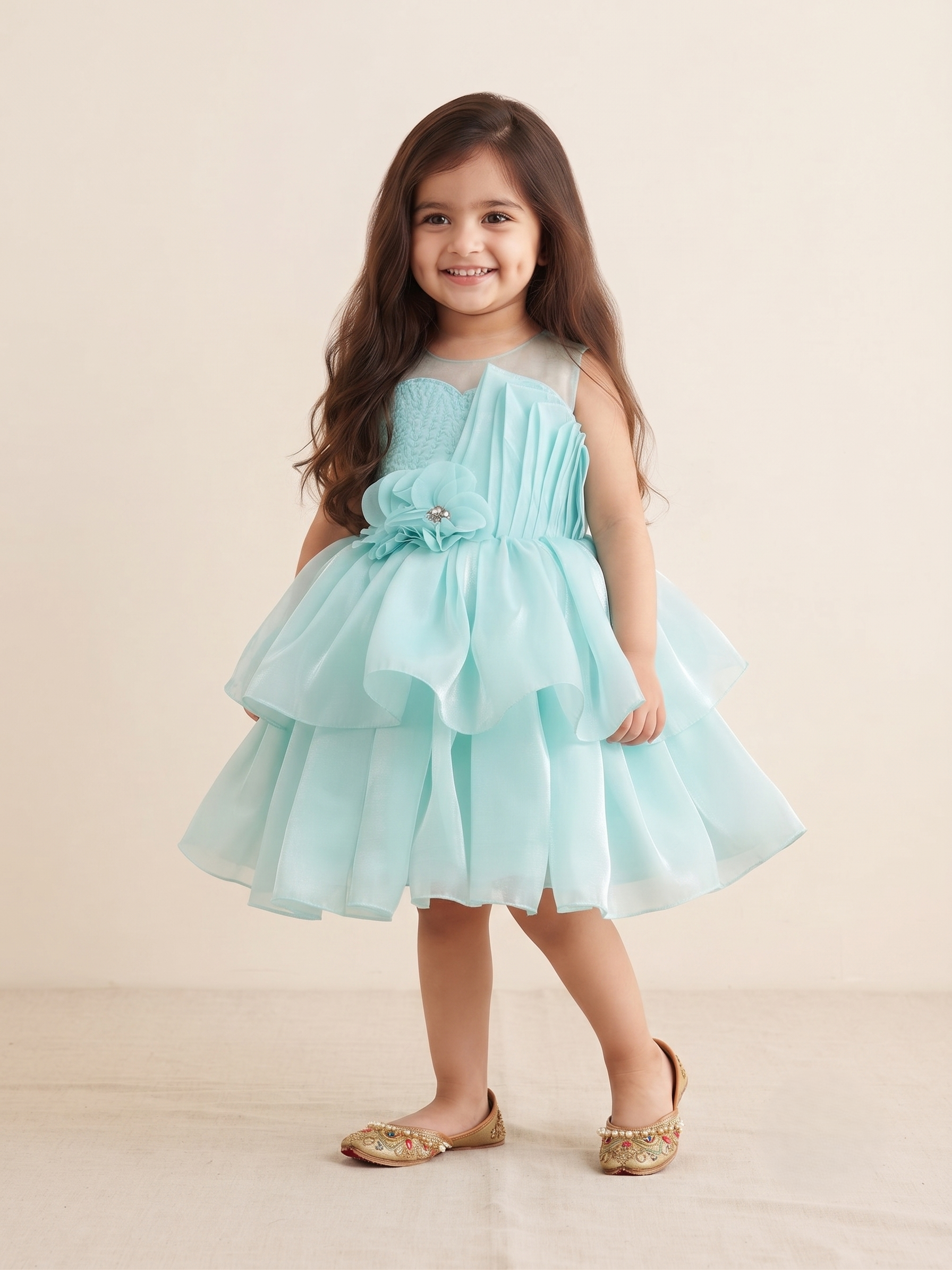 Blabber Sleeveless Floral Applique Detailed Knee Length Layered Dress
