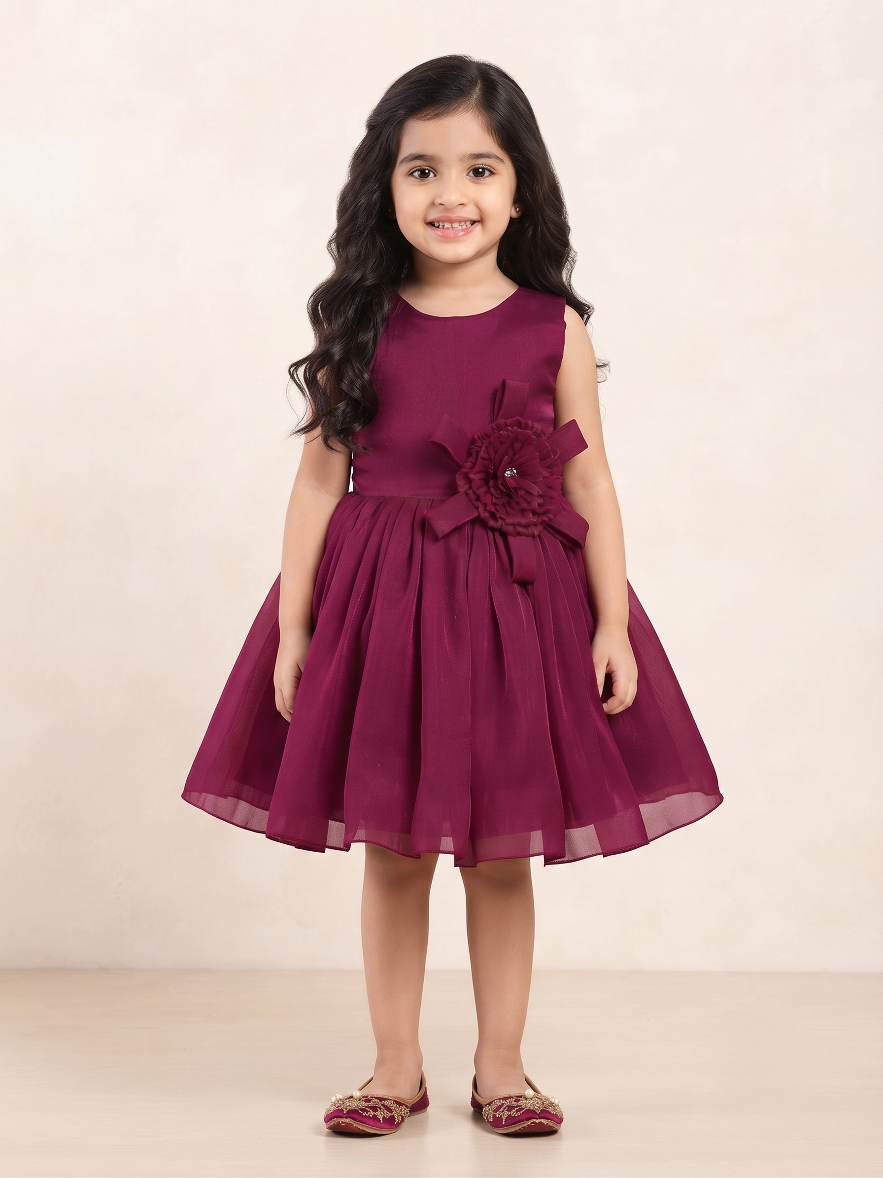 Blabber Sleeveless Floral Applique Detailed Knee Length Dress