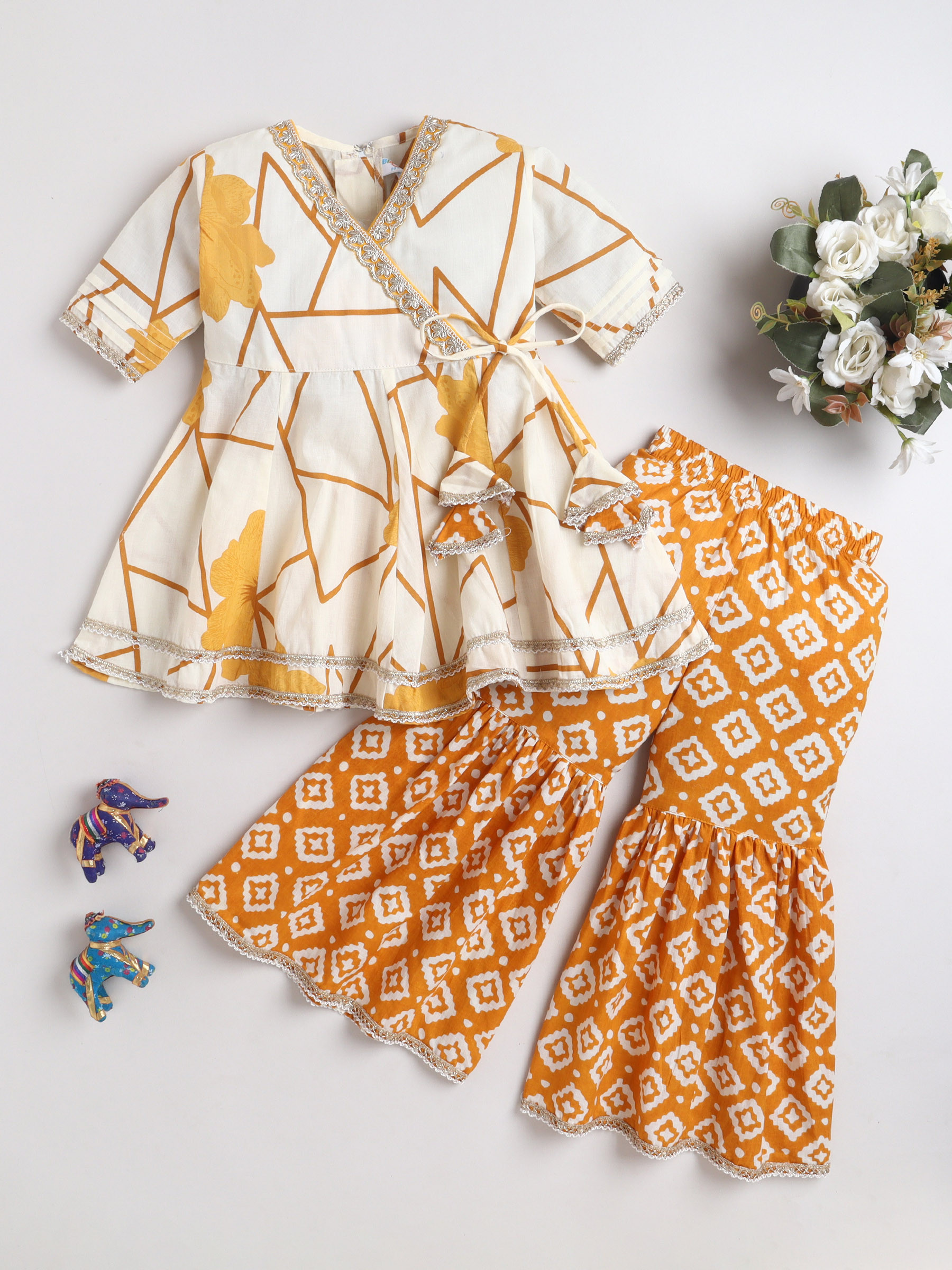 Blabber Girls  Woven Three Fourth Embellished Ethnic Wear Kurti And Gharara