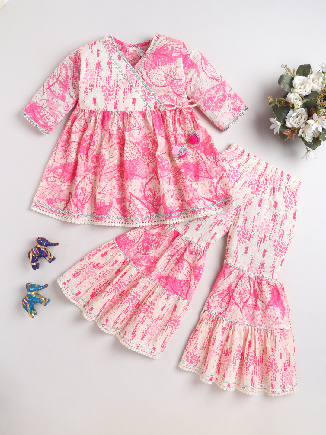 Blabber Girls  Woven Three Fourth Embellished Ethnic Wear Kurti And Gharara